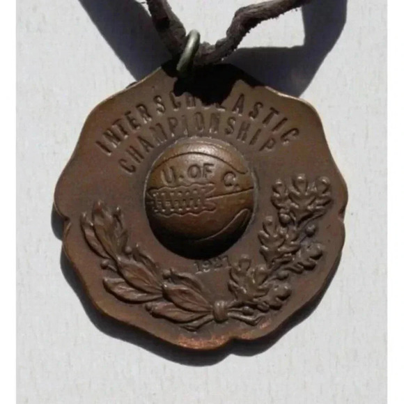 Vtg 1921 Interscholastic Championship U. of C. Brass 4th Place Football Pendant - Picture 2 of 3